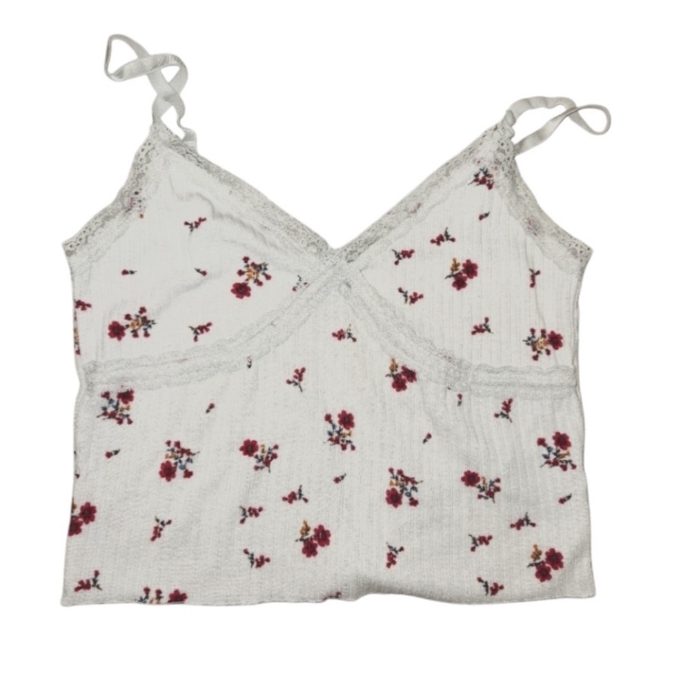 Wild Fable White Pink Floral Ribbed Crop Top Tank Cami  size Medium